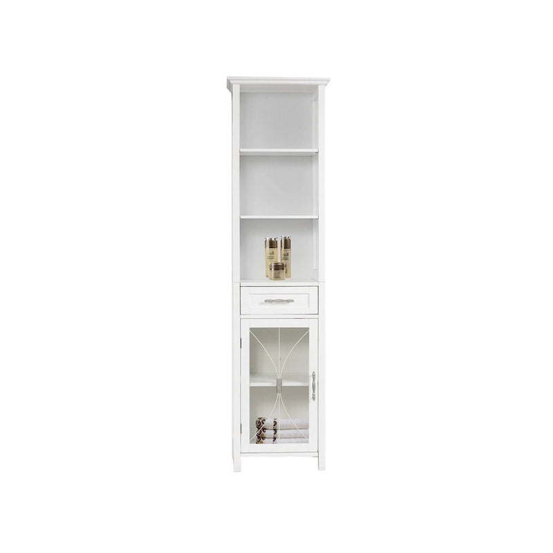Colonne de salle de bain autoportante avec étagères ouvertes, tiroir et meuble vitré — 43,2 cm L x 34,3 cm l x 165,1 cm H