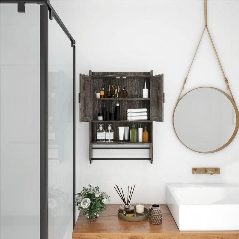 Armario de baño con estante ajustable, toallero y portarrollos