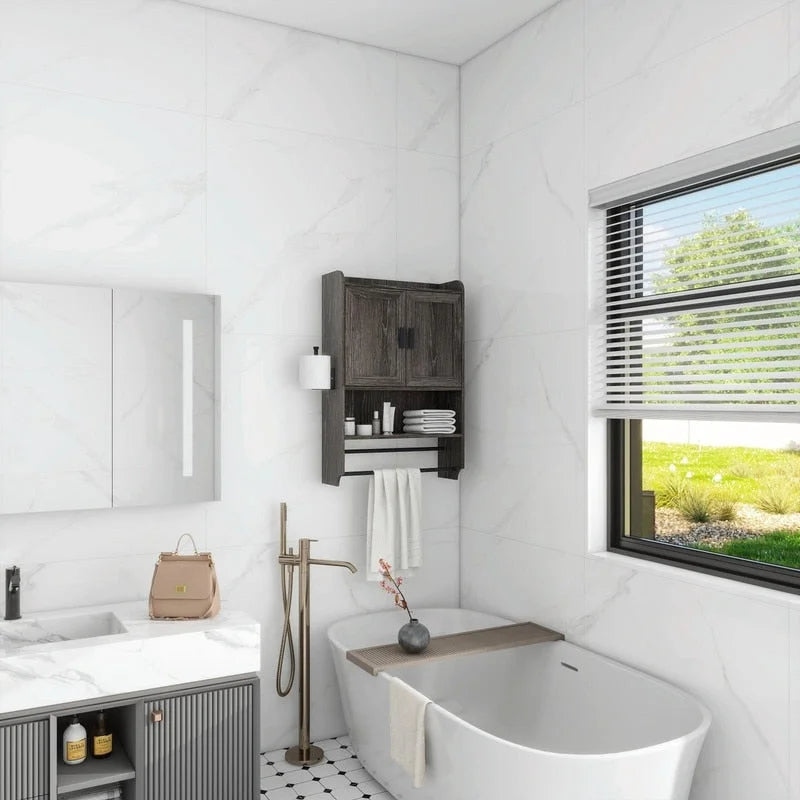 Armario de baño con estante ajustable, toallero y portarrollos