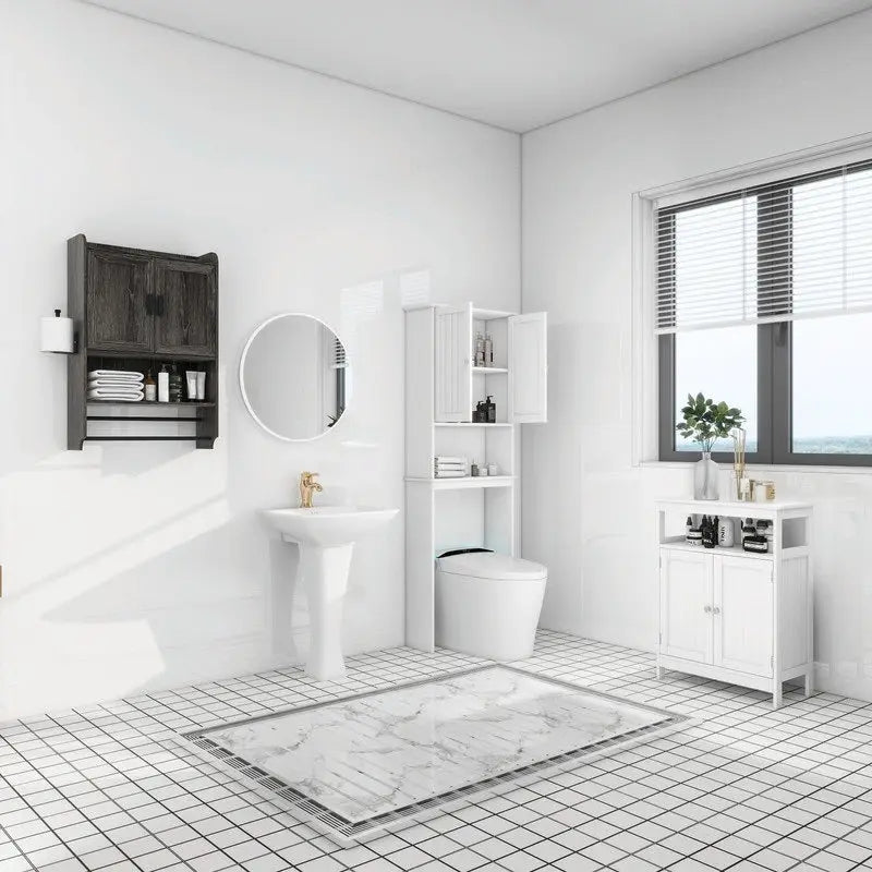 Armario de baño con estante ajustable, toallero y portarrollos