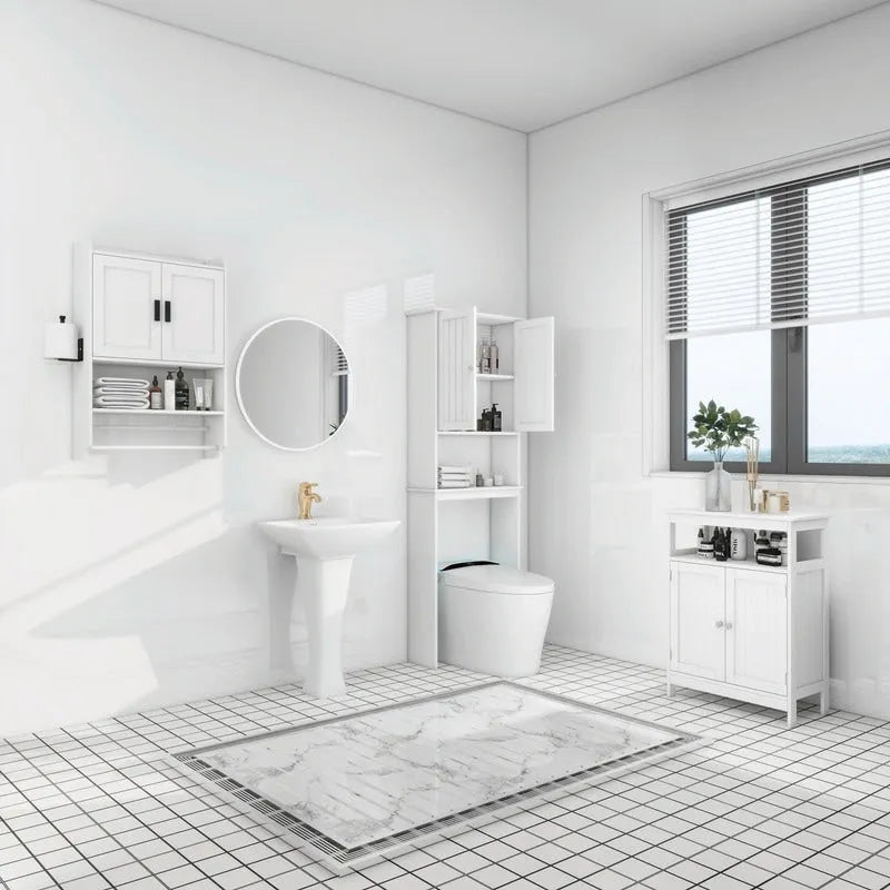 Armario de baño con estante ajustable, toallero y portarrollos