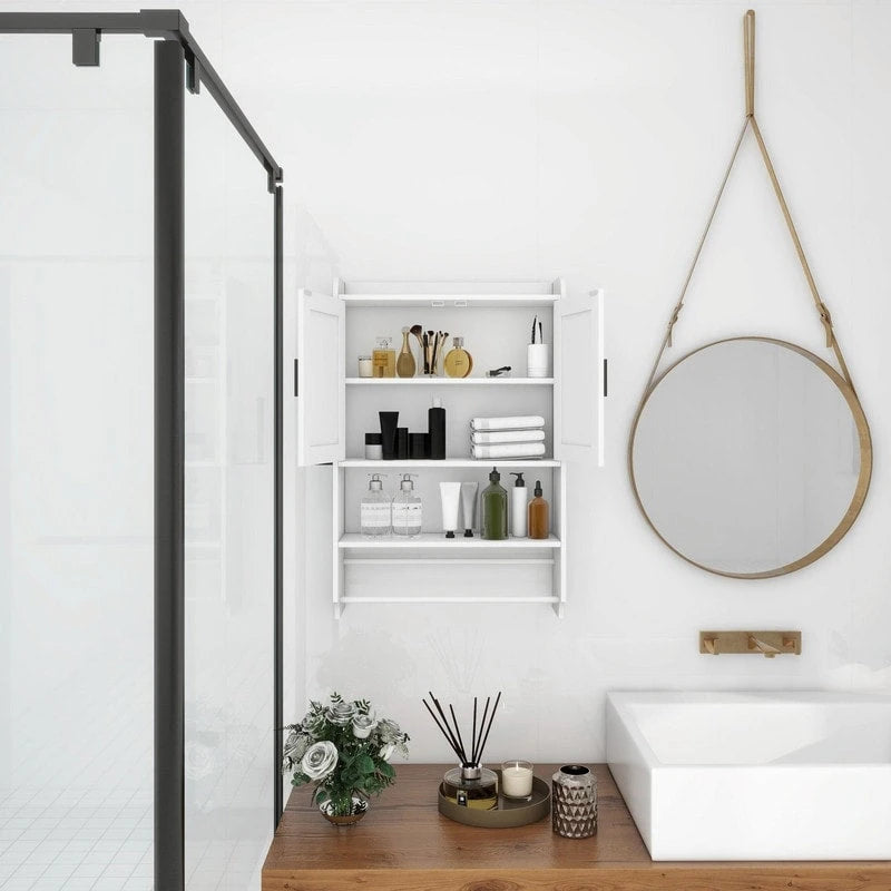 Armario de baño con estante ajustable, toallero y portarrollos