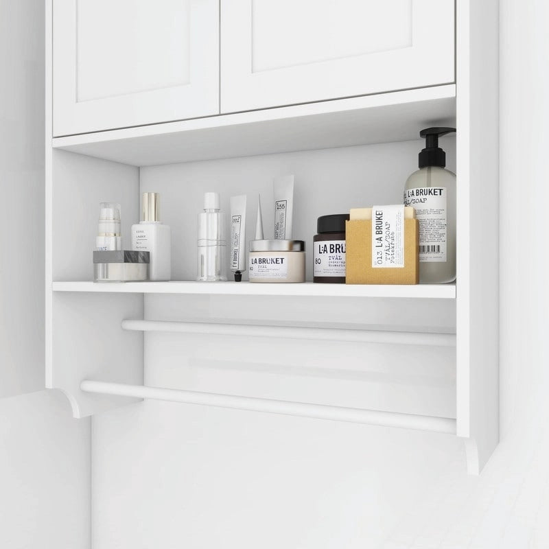 Armario de baño con estante ajustable, toallero y portarrollos