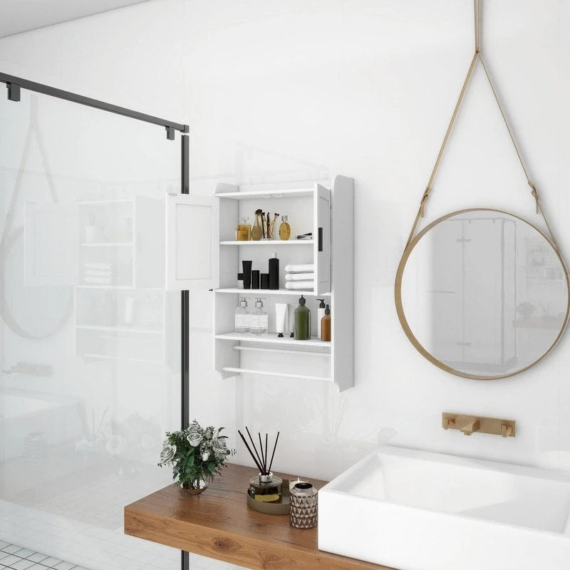 Armario de baño con estante ajustable, toallero y portarrollos
