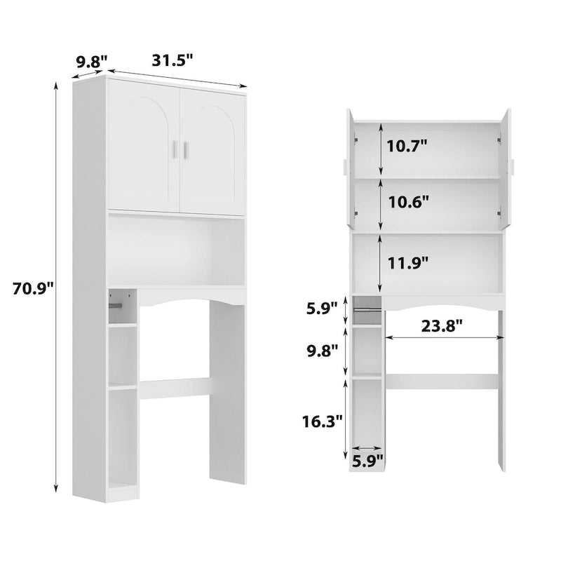 Armario sobre el inodoro, organizador de almacenamiento de baño de doble puerta - 31.5x70.9