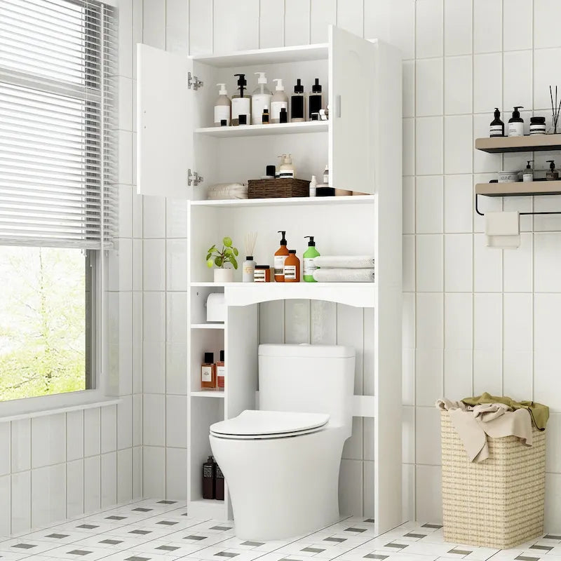 Armario sobre el inodoro, organizador de almacenamiento de baño de doble puerta - 31.5x70.9