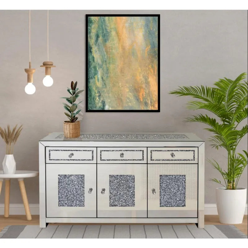 Buffet/commode d'appoint Glamour Miroir Diamant 3 Tiroirs
