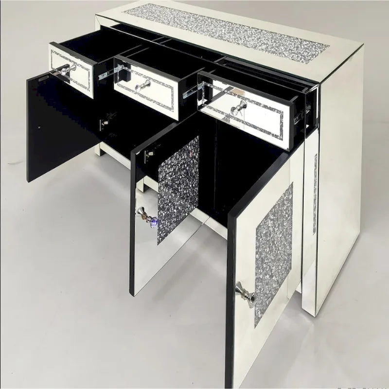 Buffet/commode d'appoint Glamour Miroir Diamant 3 Tiroirs