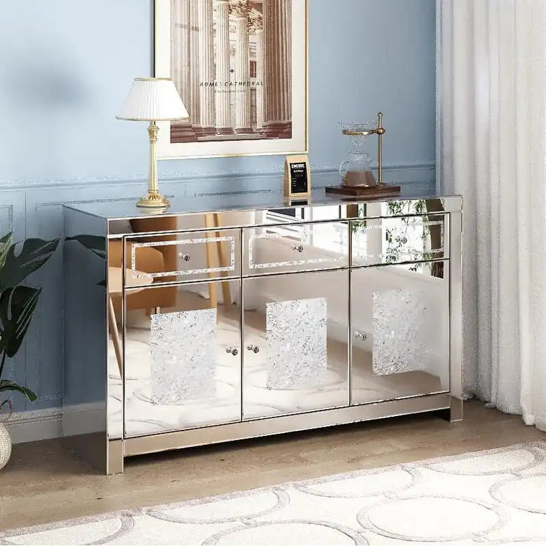 Buffet/commode d'appoint Glamour Miroir Diamant 3 Tiroirs