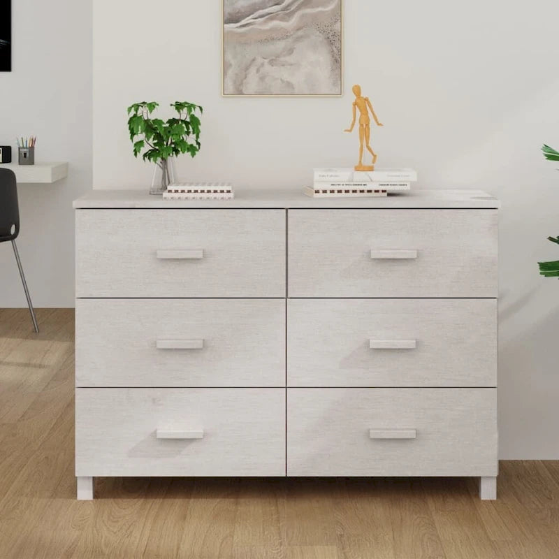 Buffet en bois de pin massif avec 6 tiroirs coulissants fluides — 113 cm (L) x 40 cm (P) x 80 cm (H)