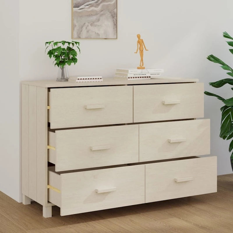 Buffet en bois de pin massif avec 6 tiroirs coulissants fluides — 113 cm (L) x 40 cm (P) x 80 cm (H)