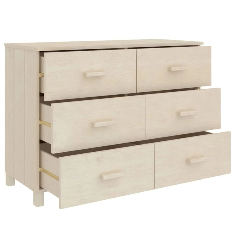 Aparador buffet de madera maciza de pino con 6 cajones de deslizamiento suave — 113 cm (An) x 40 cm (Pr) x 80 cm (Al)