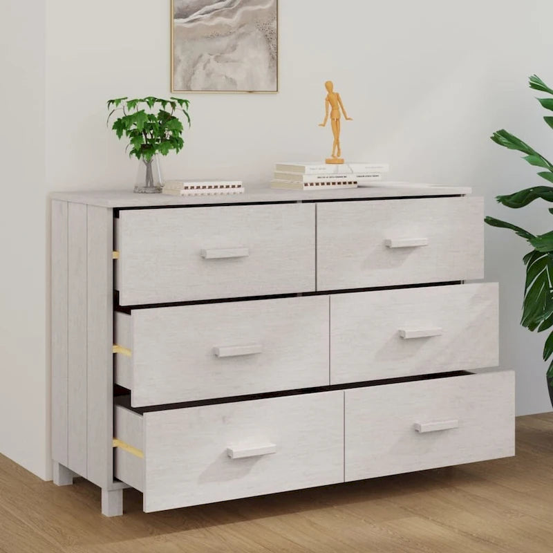 Aparador buffet de madera maciza de pino con 6 cajones de deslizamiento suave — 113 cm (An) x 40 cm (Pr) x 80 cm (Al)