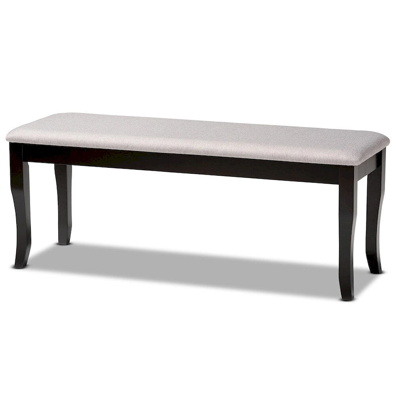 Banc de salle à manger capitonné de style transitionnel moderne — Chêne foncé et hévéa, pieds cabriolets