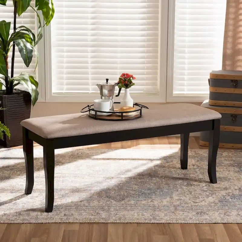 Cornelie Modern and Contemporary Transitional Fabric Upholstered and Dark Brown Finished Wood Dining Bench