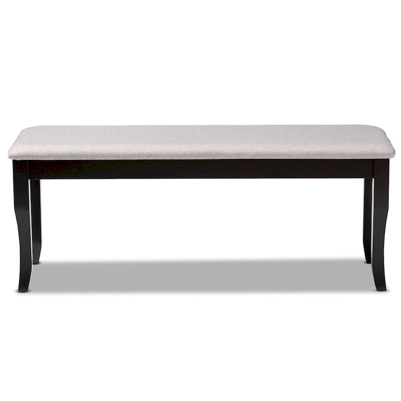 Banco de comedor tapizado transitorio moderno — Roble oscuro y caucho, patas cabriolé