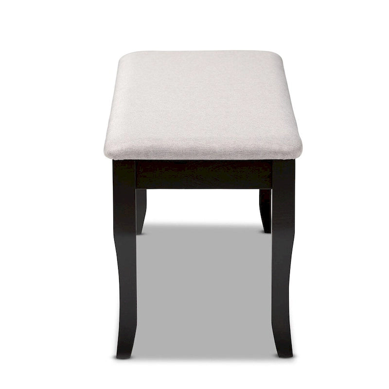 Banco de comedor tapizado transitorio moderno — Roble oscuro y caucho, patas cabriolé