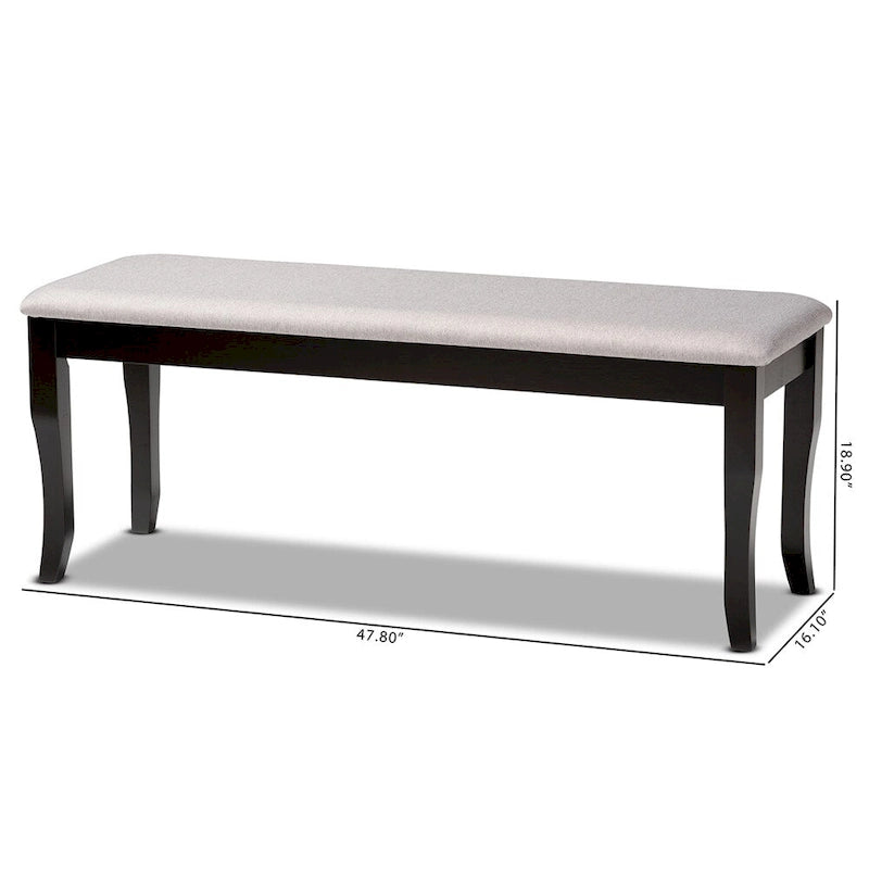 Banco de comedor tapizado transitorio moderno — Roble oscuro y caucho, patas cabriolé