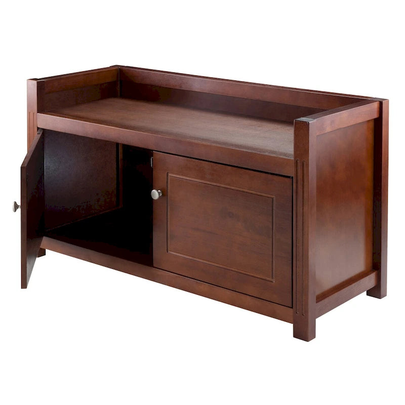 Banc de rangement en noyer avec meuble à 2 portes — Bois massif et composite, 39,76 po L