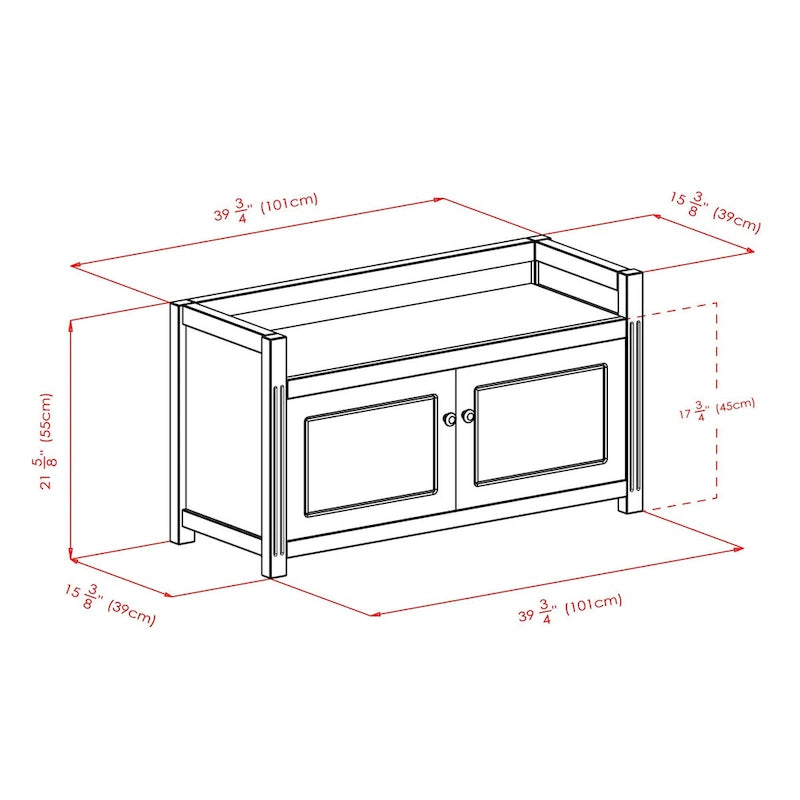 Banco de Almacenamiento de Nogal con Armario de 2 Puertas — Madera Maciza y Compuesta, 101 cm de Ancho