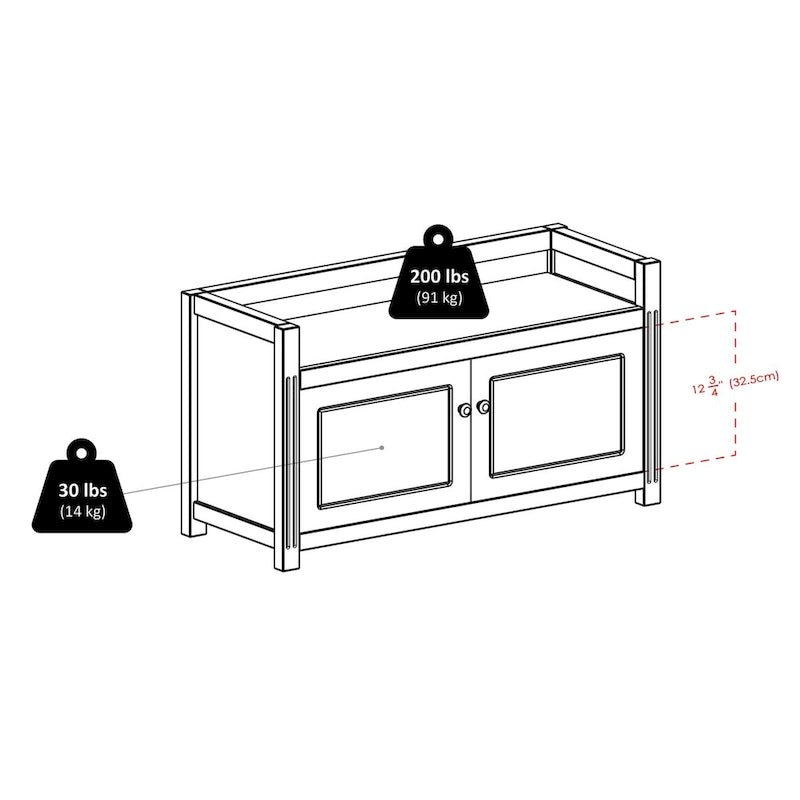 Banco de Almacenamiento de Nogal con Armario de 2 Puertas — Madera Maciza y Compuesta, 101 cm de Ancho