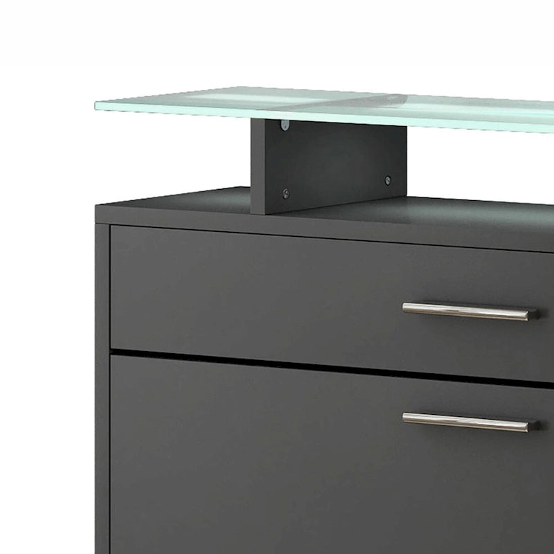 Zapatero de madera con superficie de cristal y abrazaderas de luz LED
