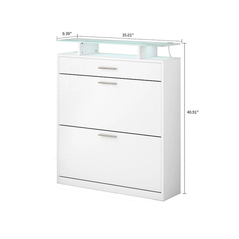 Zapatero de madera con superficie de cristal y abrazaderas de luz LED