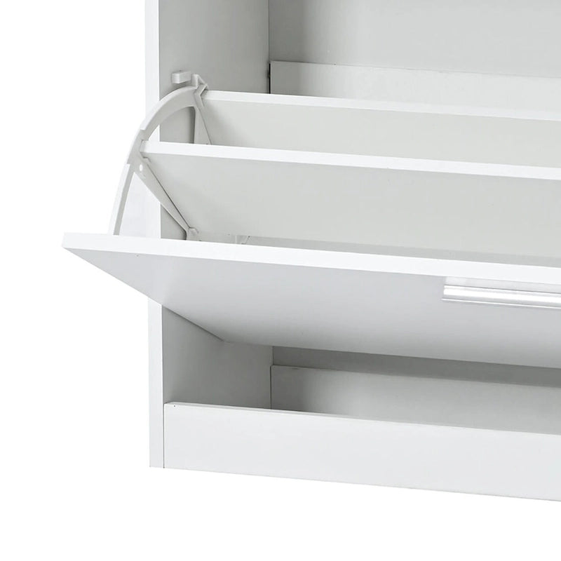 Zapatero de madera con superficie de cristal y abrazaderas de luz LED