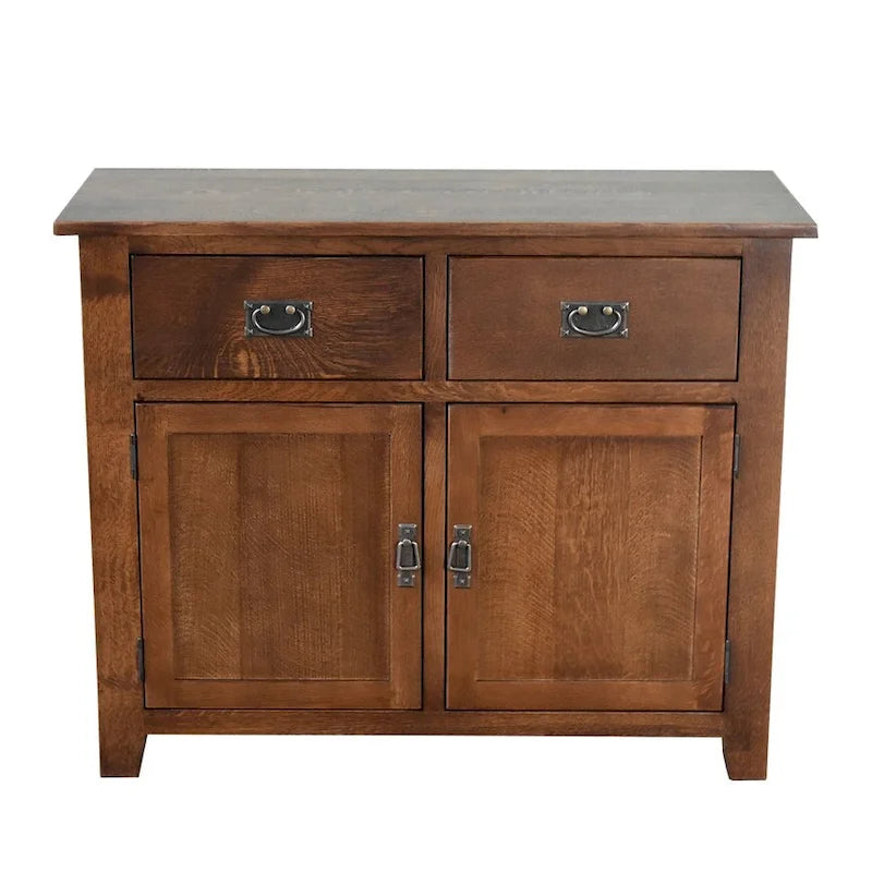 Armoire en chêne blanc massif scié sur quartier à 2 portes et 2 tiroirs avec tiroirs à queue d'aronde et assemblage tenon-mortaise