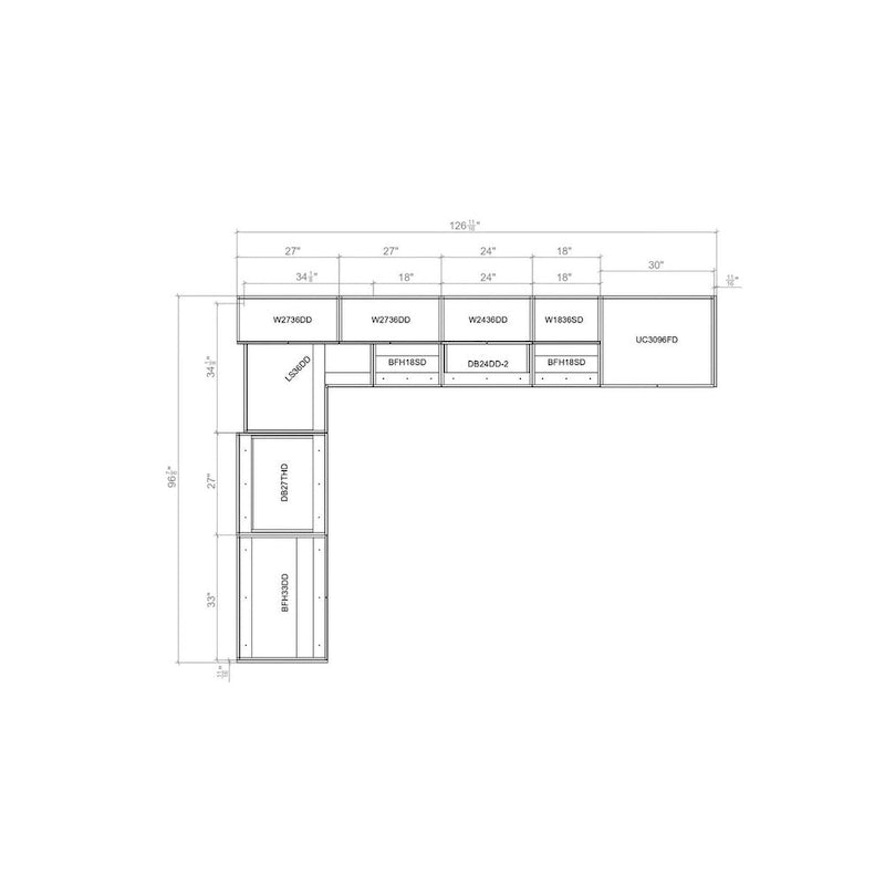 Meuble bas de cuisine noir — 8x10 pieds de large (126"x96")