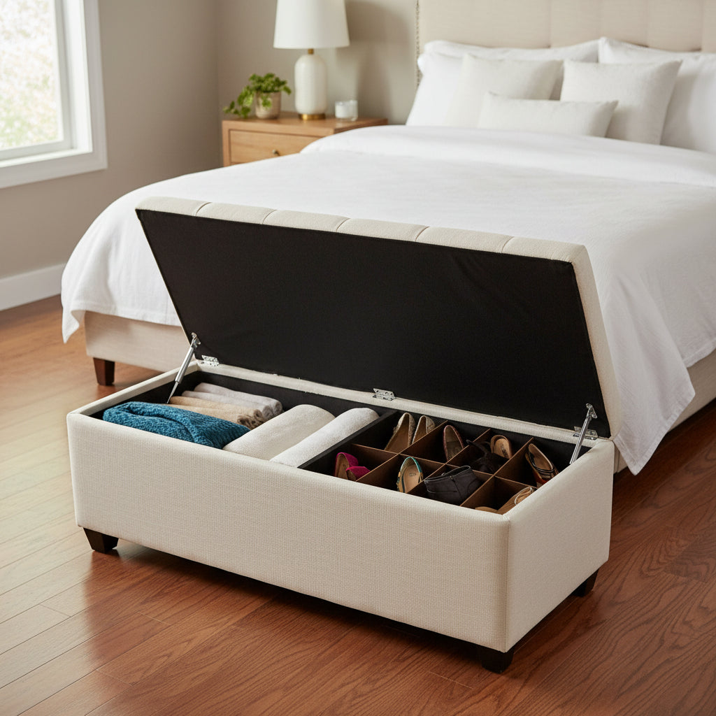 SOLE SECRET DUO Diamond Tufted Linen & Shoe Storage Bench - HTM100
