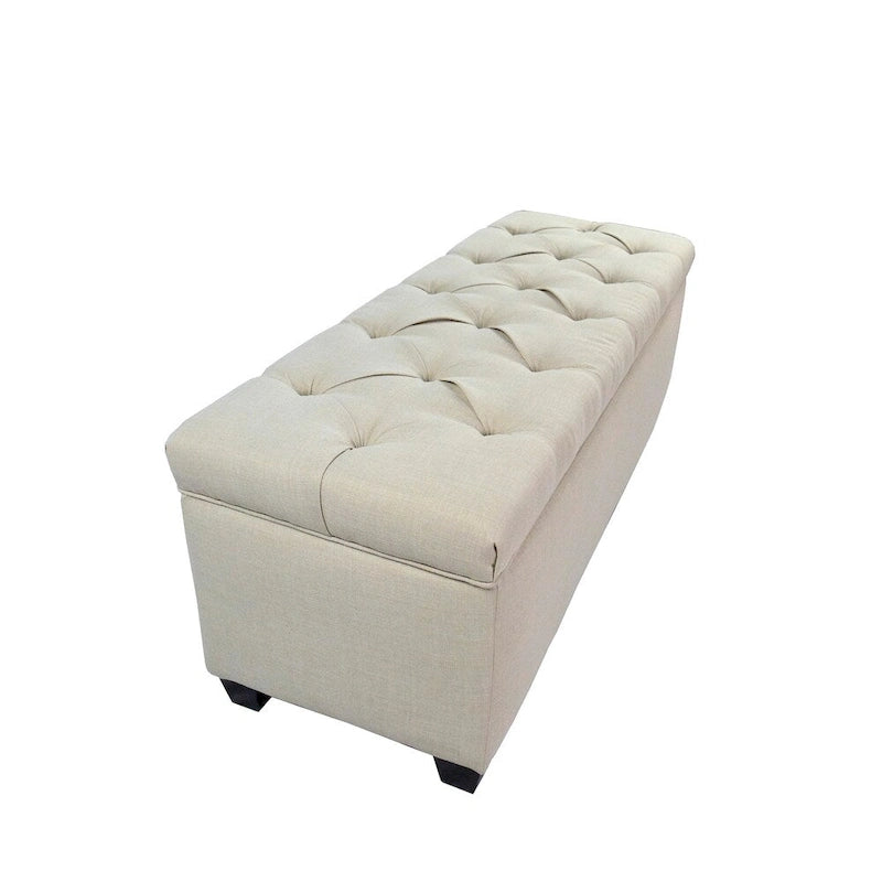 Banc de rangement capitonné à plateau relevable avec deux compartiments — Rangement pour chaussures et linge, 53" L
