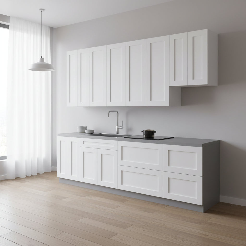 Kitchen Contemporary Collection White Matte Color Base Size 9.5Ft Wide - 114x24