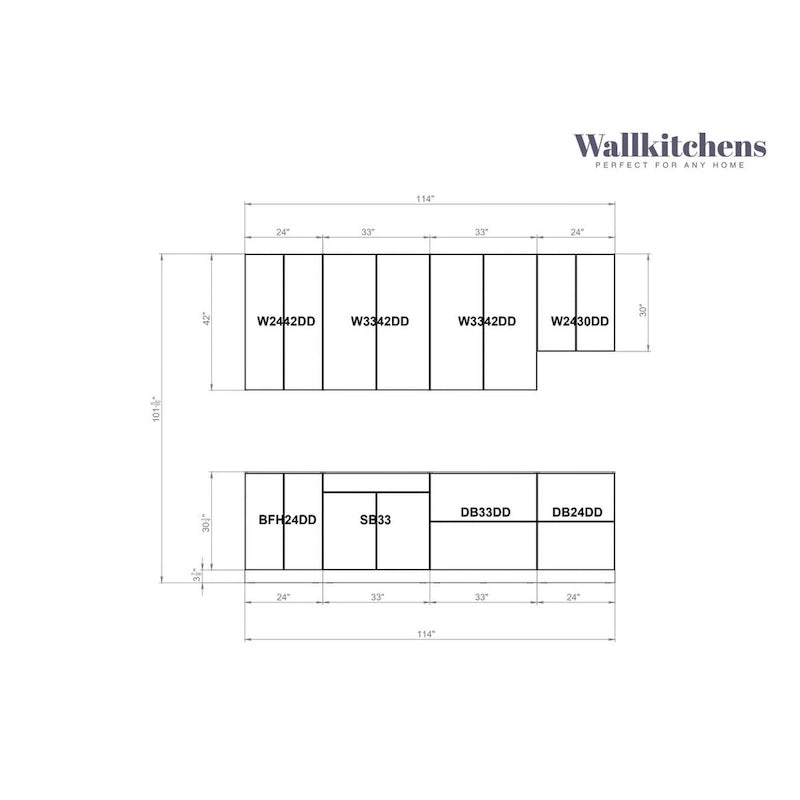 Meuble bas de cuisine blanc mat — 2,90 m de large (114"x24")