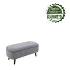 Banco de almacenamiento de tela bouclé con patas de madera de caucho — Tapa abatible, capacidad de 120 kg