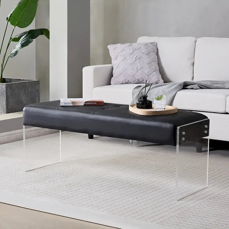 Banc rembourré en similicuir avec base en acrylique — 113,5 cm L, capacité de 127 kg, chambre et entrée