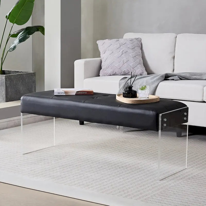 Banc rembourré en similicuir avec base en acrylique — 113,5 cm L, capacité de 127 kg, chambre et entrée