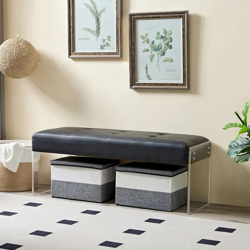 Banc rembourré en similicuir avec base en acrylique — 113,5 cm L, capacité de 127 kg, chambre et entrée