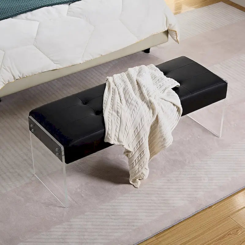 Banc rembourré en similicuir avec base en acrylique — 113,5 cm L, capacité de 127 kg, chambre et entrée