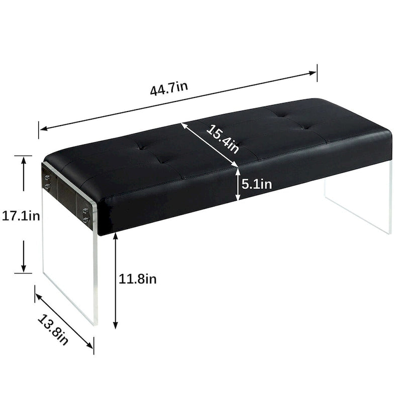 Banco tapizado de piel sintética con base acrílica — 113.5 cm de largo, 127 kg de capacidad, para dormitorio y recibidor