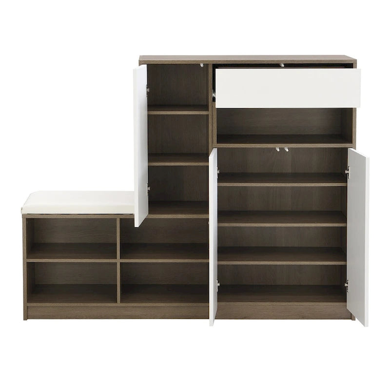 Banco/Zapatero 2 en 1 y Armarios para ZapatosZapatero multifuncional con asiento acolchado, con estantes ajustables
