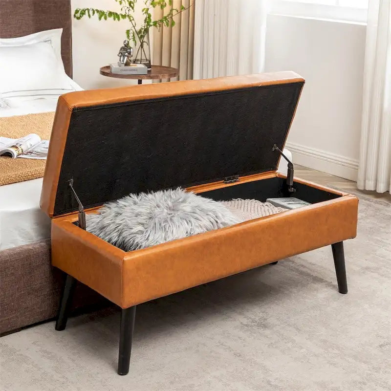 Banc de rangement pour bout de lit et pied de lit de chambre — Assise rembourrée avec rangement intégré