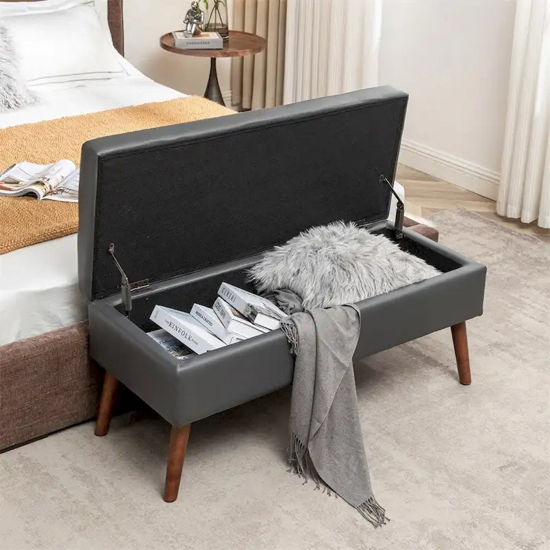 Banc de rangement pour bout de lit et pied de lit de chambre — Assise rembourrée avec rangement intégré