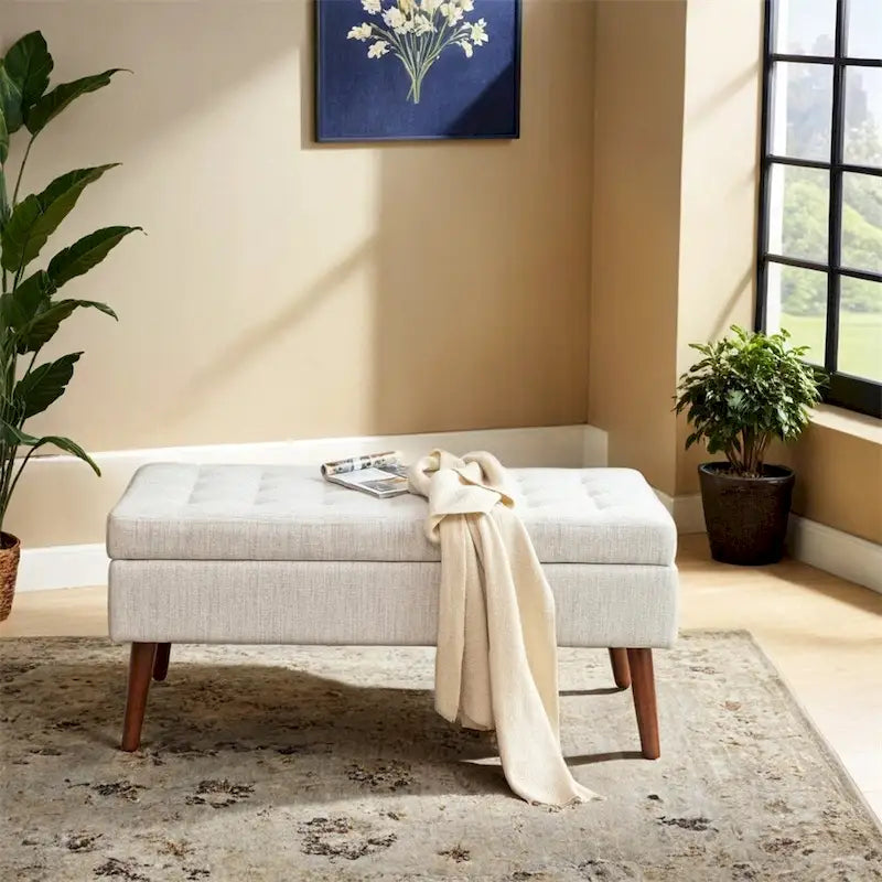 Banc de rangement pour bout de lit et pied de lit de chambre — Assise rembourrée avec rangement intégré