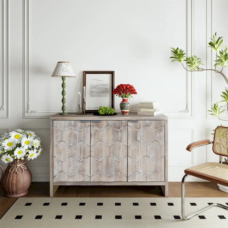 Buffet de rangement en bois à 3 portes de style ferme