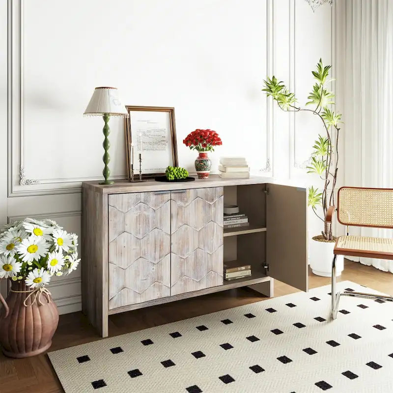 Buffet de rangement en bois à 3 portes de style ferme