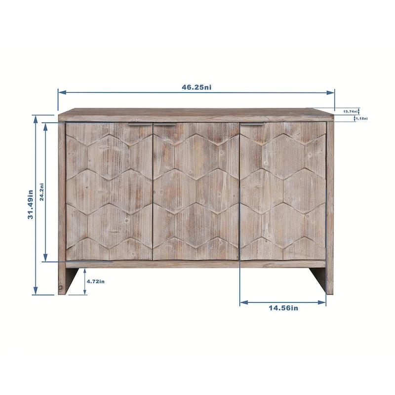 Buffet de rangement en bois à 3 portes de style ferme
