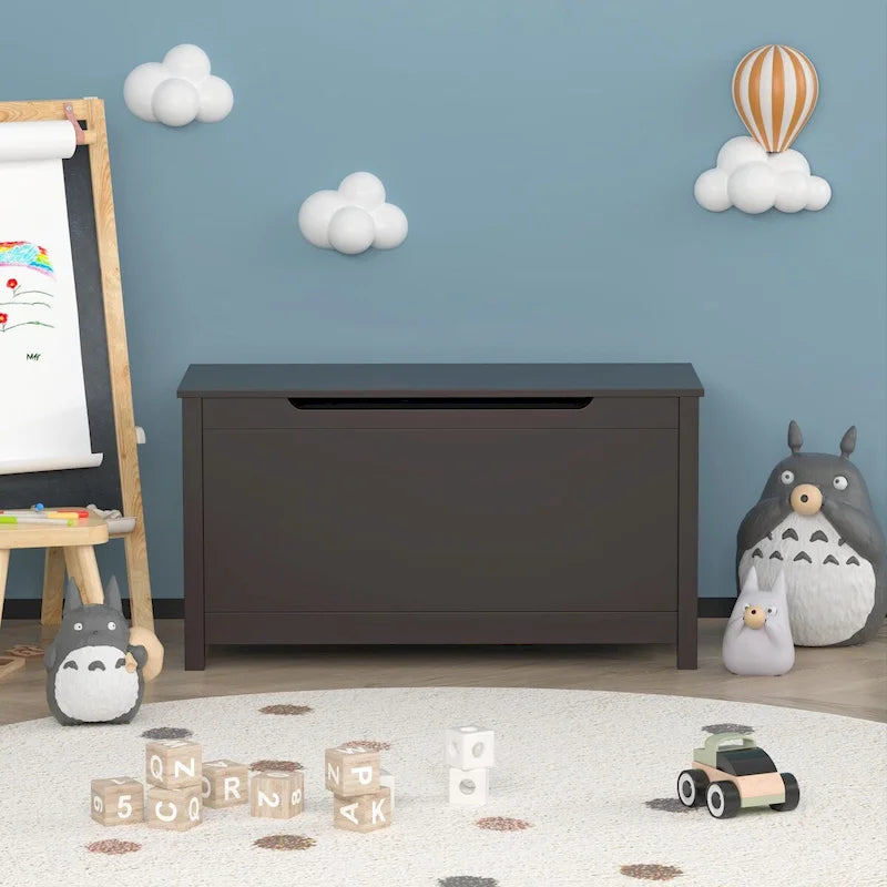 Caja de almacenamiento de juguetes de madera para niños con tapa de bisagra de seguridad para mayores de 3 años