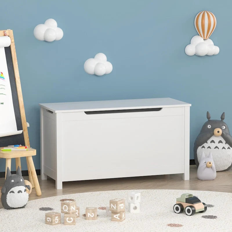 Caja de almacenamiento de juguetes de madera para niños con tapa de bisagra de seguridad para mayores de 3 años