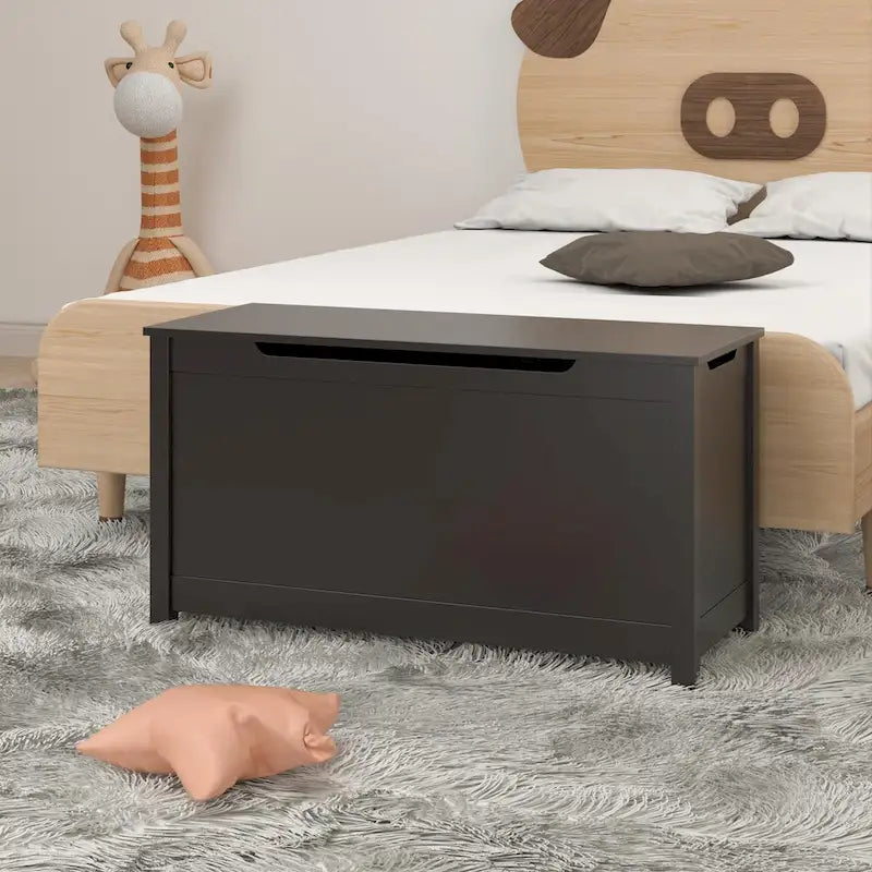 Caja de almacenamiento de juguetes de madera para niños con tapa de bisagra de seguridad para mayores de 3 años
